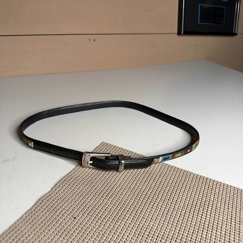 Brighton Black Leather Beaded Western Belt Multi Color Geometric 36 Q3501
